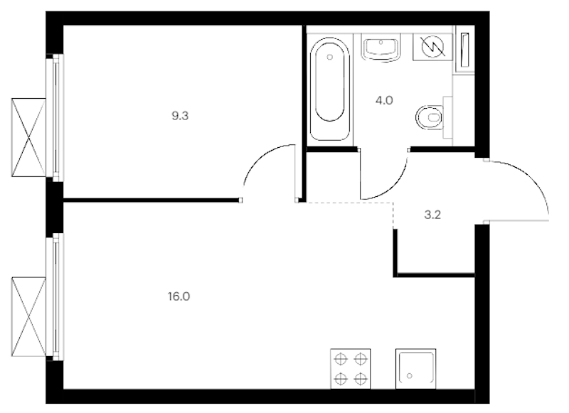 1-комнатная квартира 32.5 м², 9/11 эт., ЖК «Витебский парк»